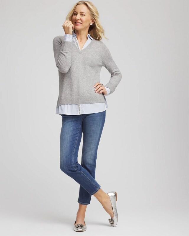 Sequin Built-In Shirt Knit Sweater - image 2